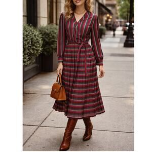 Vintage 70s Striped Semi Sheer Belted Secretary Dress size 10 M medium